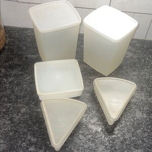 5 piece mixed set of Vintage Translucent Tupperware Storage Container Set.